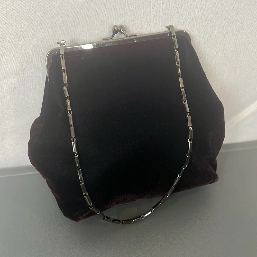 Mondani Black Purple Velvet Kiss Lock Retro Art Deco Vintage Clutch frame - Picture 1 of 10